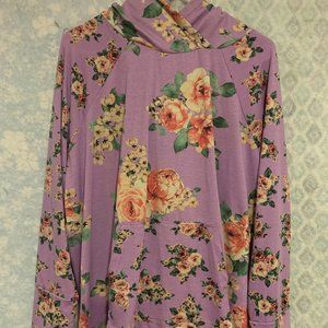 2XL LULAROE AMBER HOODIE PULLOVER PURPLE YELLOW FLORAL